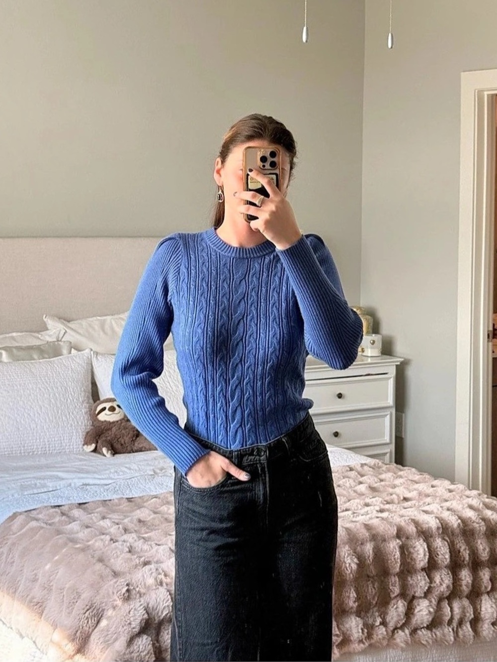 Elie Tahari Cable Knit Crewneck in Blue Size XS Like New